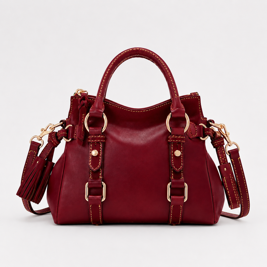 Bag Stige Burgundy Structured Satchel Handbag with Shoulder Strap