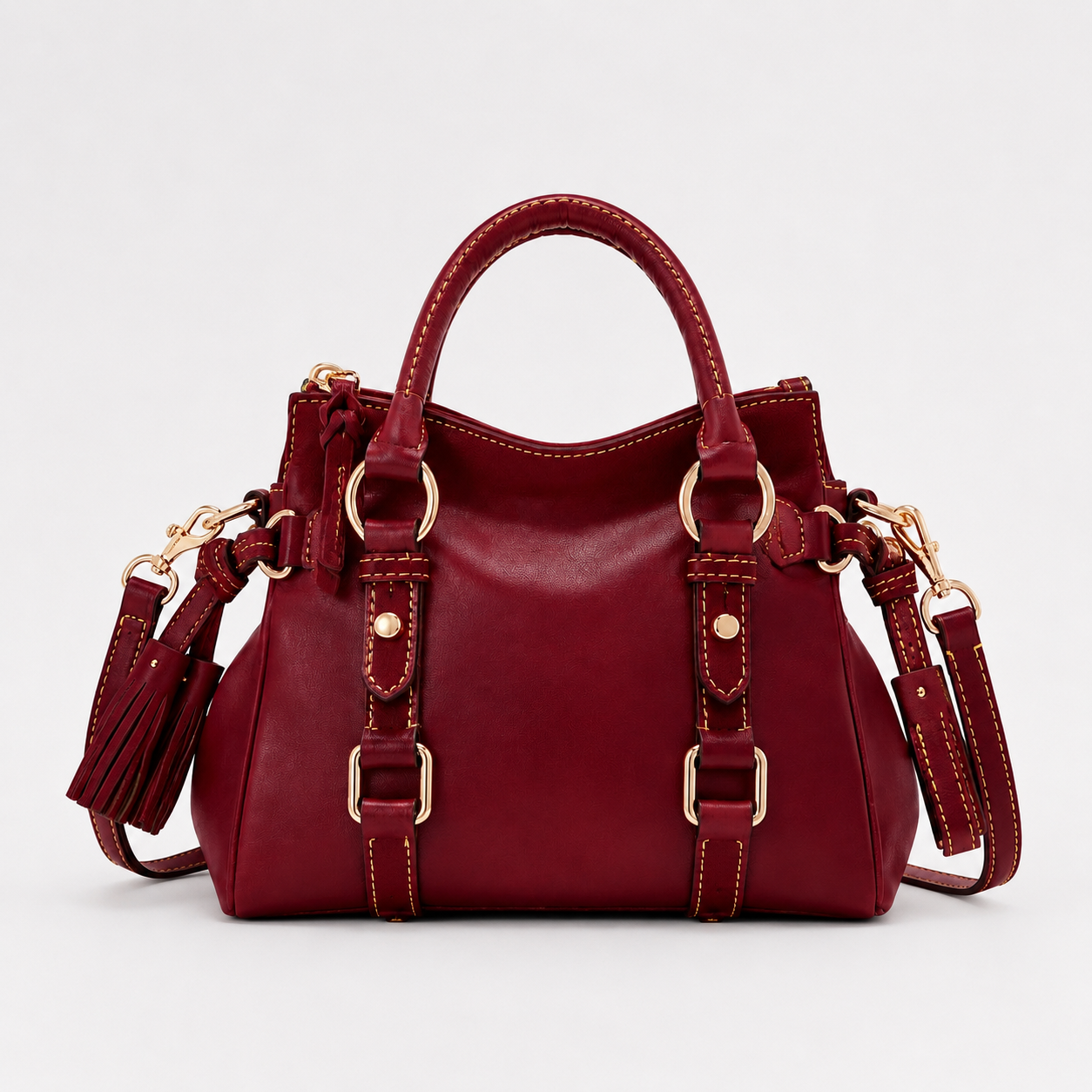 Bag Stige Burgundy Structured Satchel Handbag with Shoulder Strap