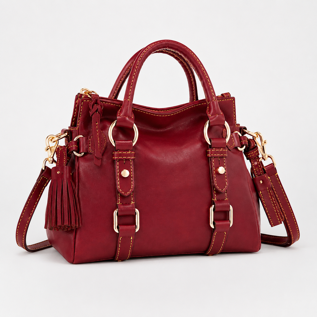 Bag Stige Burgundy Structured Satchel Handbag with Shoulder Strap