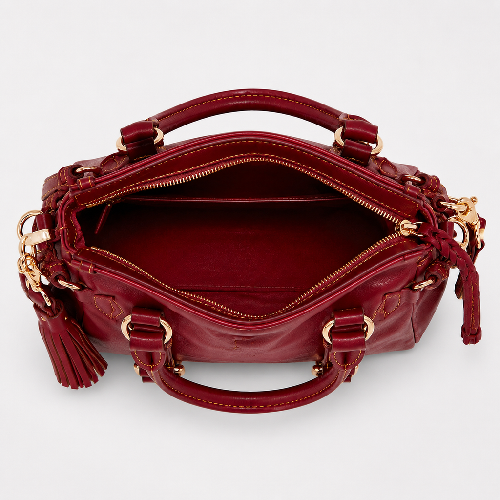 Bag Stige Burgundy Structured Satchel Handbag with Shoulder Strap