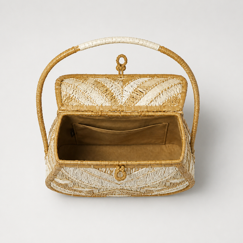 Bag Stige Natural Beige Woven Wicker Top Handle Handbag