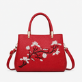 Bag Stige Red Floral Embroidered Structured Satchel Handbag
