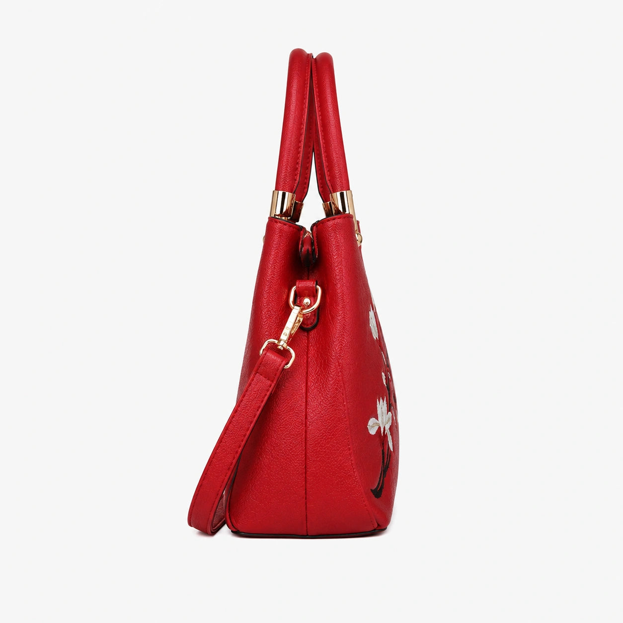 Bag Stige Red Floral Embroidered Structured Satchel Handbag