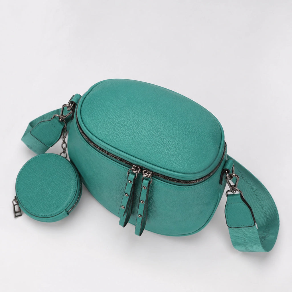 Bag Stige Teal Textured Synthetic Leather Crossbody Bag with Coin Pouch